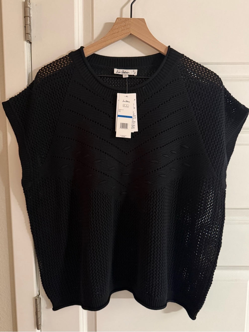 NWT Sam Edelman Short Sleeve Black Crochet Style Sweater! Super cute! Sz. XL